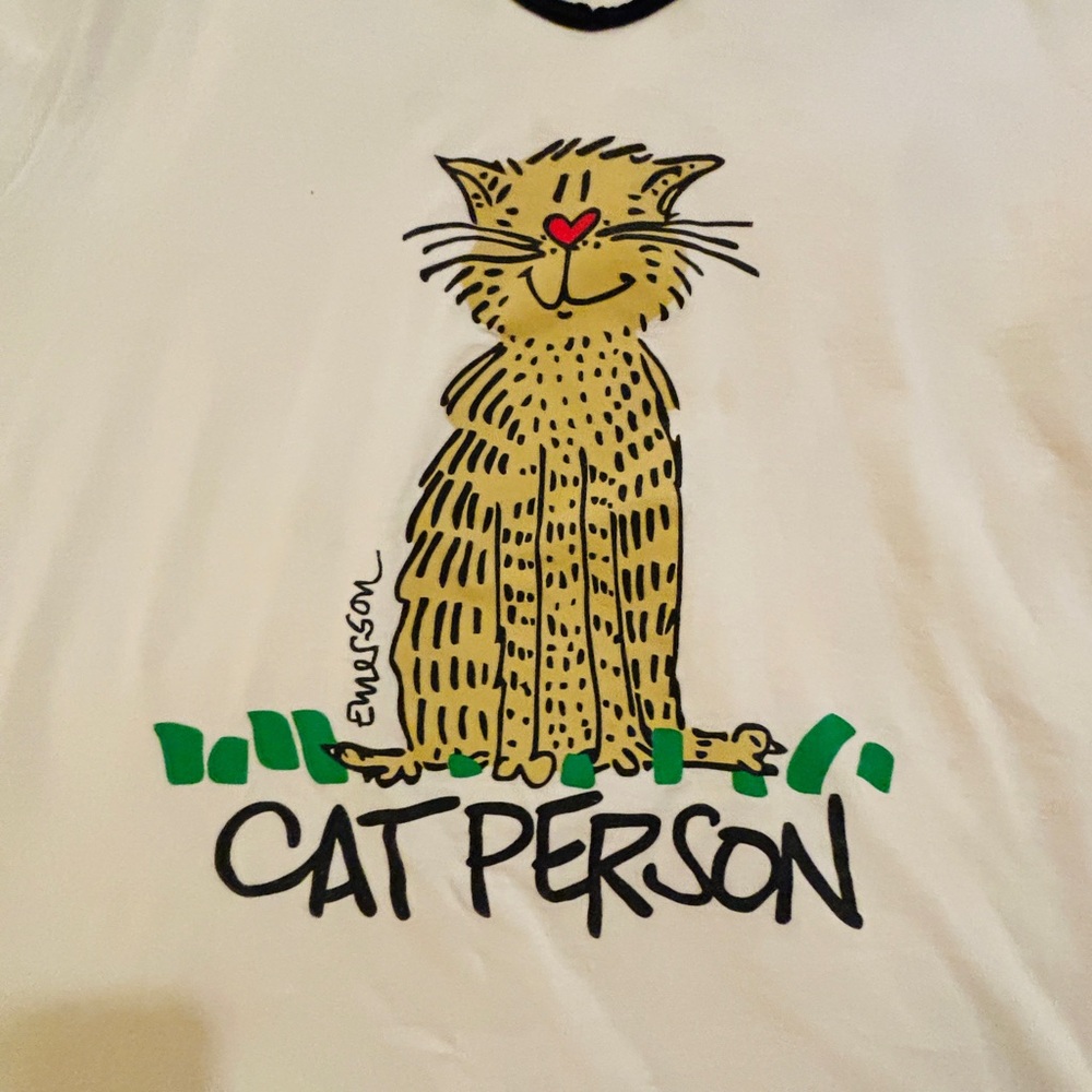 Emerson Street Vintage Cat Person T-Shirt - White Women’s One Size Fits All